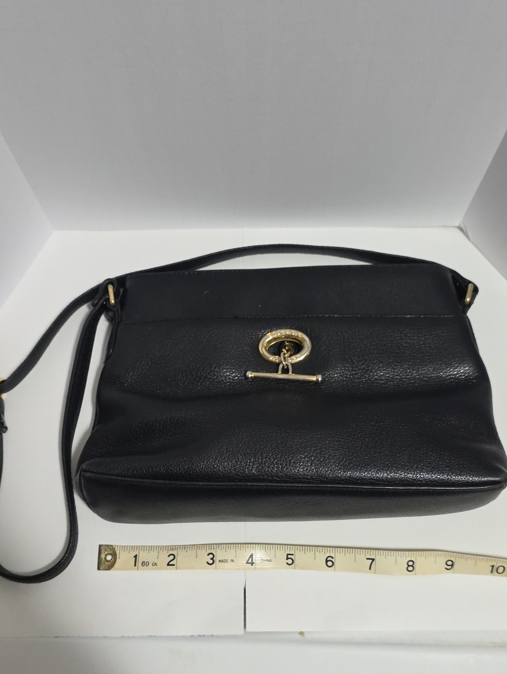 Etienne Aigner Black Leather Shoulder Bag with Gold Hardware
